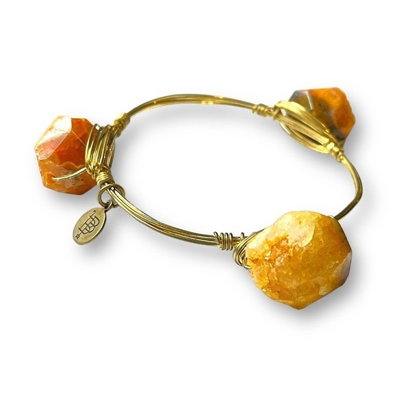 Bourbon and Boweties Bangle Orange Gemstone Copper Wire Gold Plate - Picture 3 of 7